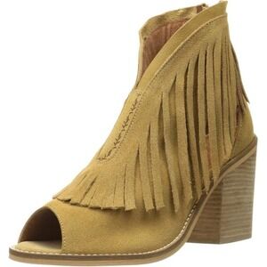 Musse & Cloud Galia Tan Suede Fringe Peep Toe Ankle Boots- Size 7